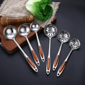 Stainless Steel Soup Ladle Skimmer Set Walnut Pattern Handle Hot Pot Serving Spoon Slotted Strainer For Restaurant Hotel