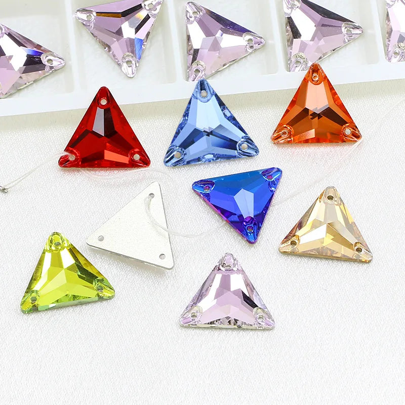 K9 AB Colored Crystal Rhinestones Triangle Perforated Flat Buckle Glass High-quality Formal Dress Diamond for Clothing MegaBDM