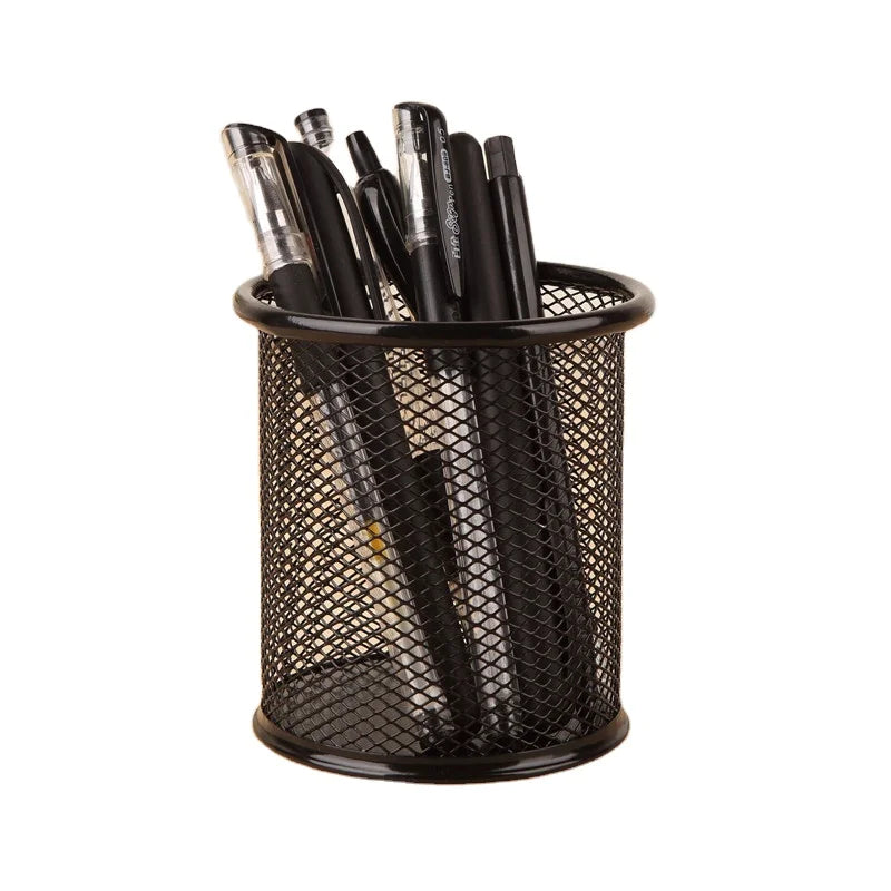 Creative Round Metal Mesh Pen Container for Office