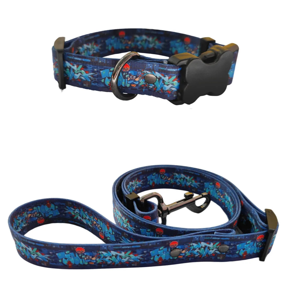 New Street Graffiti Pet Leash Trendy and Unique Nylon Dog Collar and Back Strap Suppliers Cool and Stylish Dog Leash