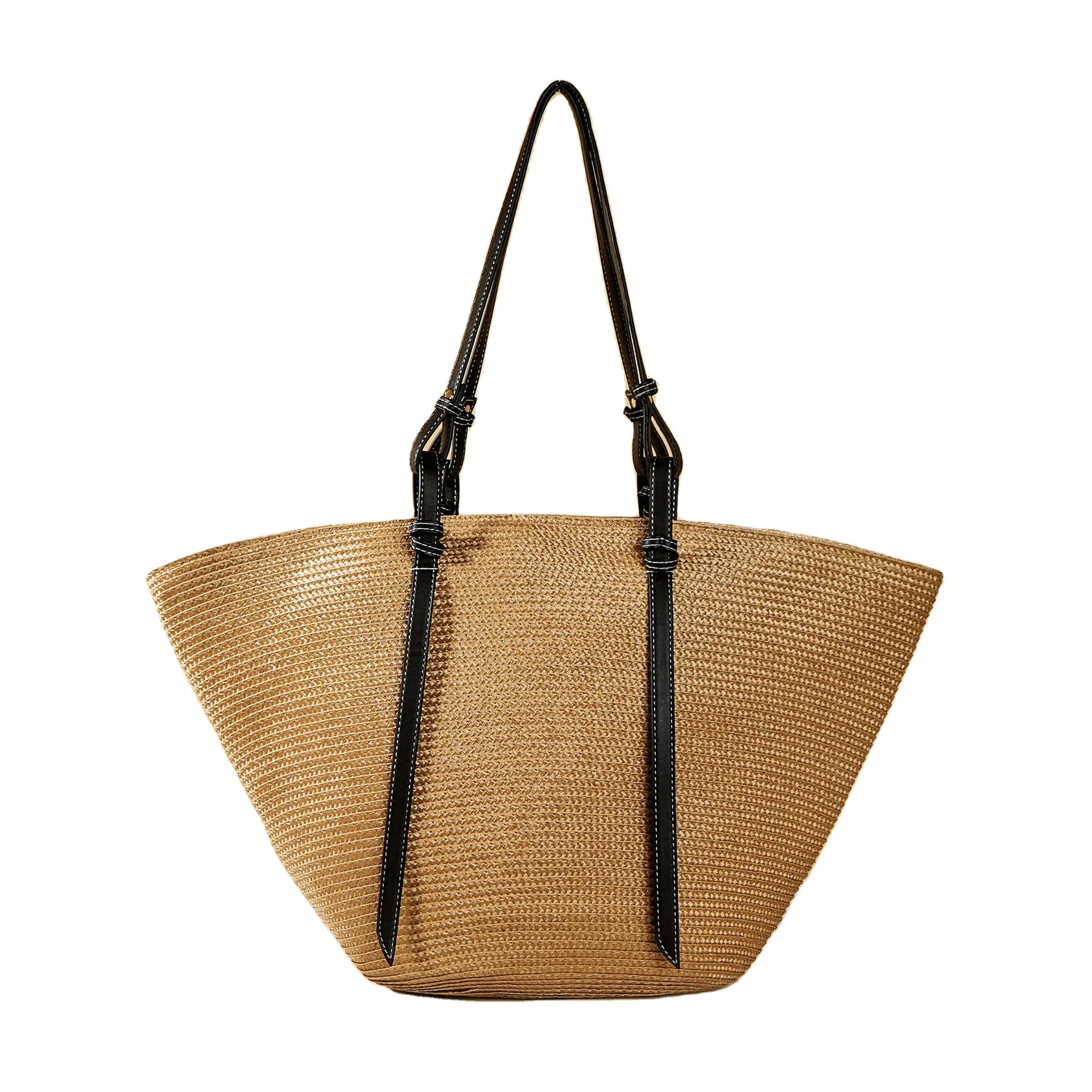 Wholesale Large Capacity French Basket Straw Woven Beach Tote Bag for Women Open Closure Shoulder Handbags New Mexico Style