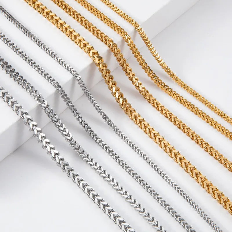 HOVANCI Hip Pop Chunky Cuban Figaro Necklace En Acier Inoxydable Stainless Steel Wheat Chain Necklace for Men Women