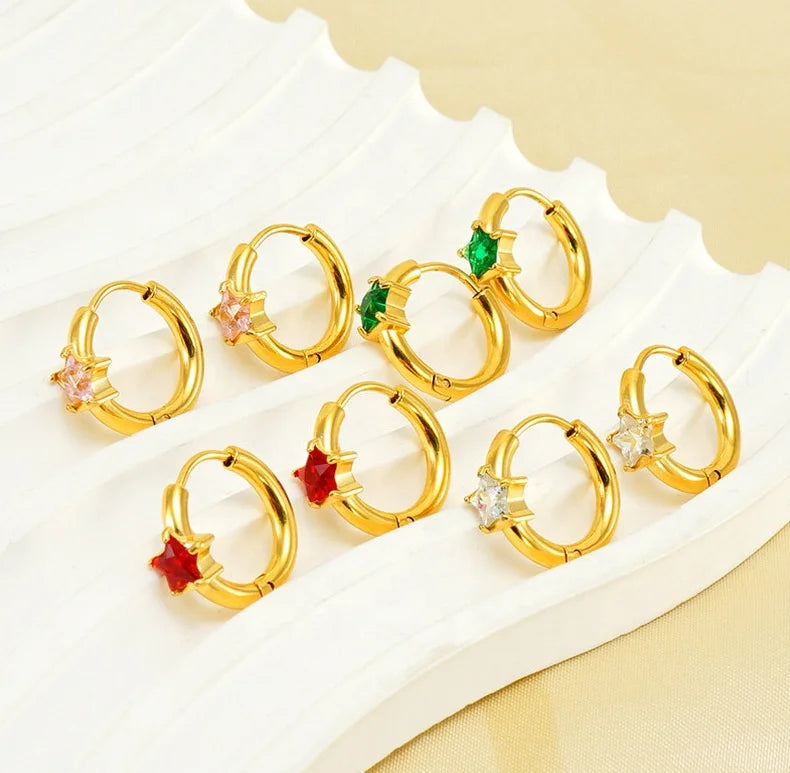 Gaby Stainless Steel Ear Hoops Gold-Plated Zircon Stud Earrings for Women Star Shape Body Piercing Jewelry for Weddings