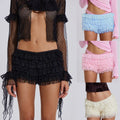 Fashion Women Sweet Summer Lace Ruffles Tiered Shorts Bow Decor Low Rise Layered Skorts for Girls