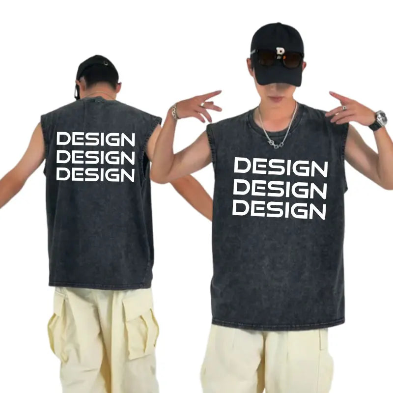 Wholesale Men Cotton Plain Tank Top Sleeveless Fitness Tank Tops Vest Gym for Men Acid Wash Vintage Plus Size Men's T-shirts