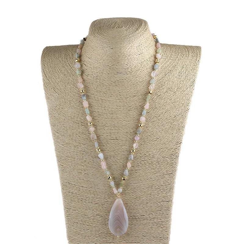Wholesale Beautiful Boho Women Jewelry Tiny Natural Stone Gravel Hematite Gemstone Pendant Necklace