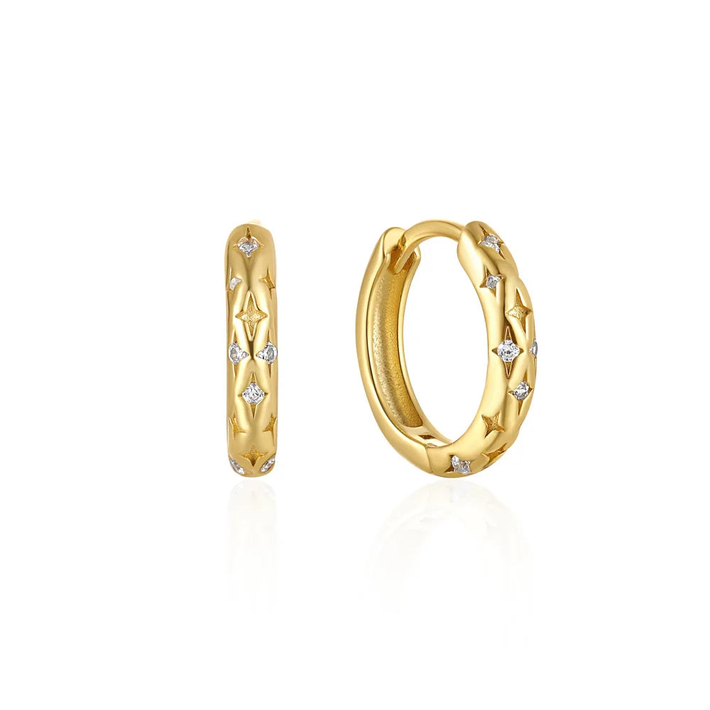 Fashion Earrings 925 Sterling Silver Statement Diamond Earrings Star Zircon Gold Plated Ear Buckle Hoop Earrings for Women