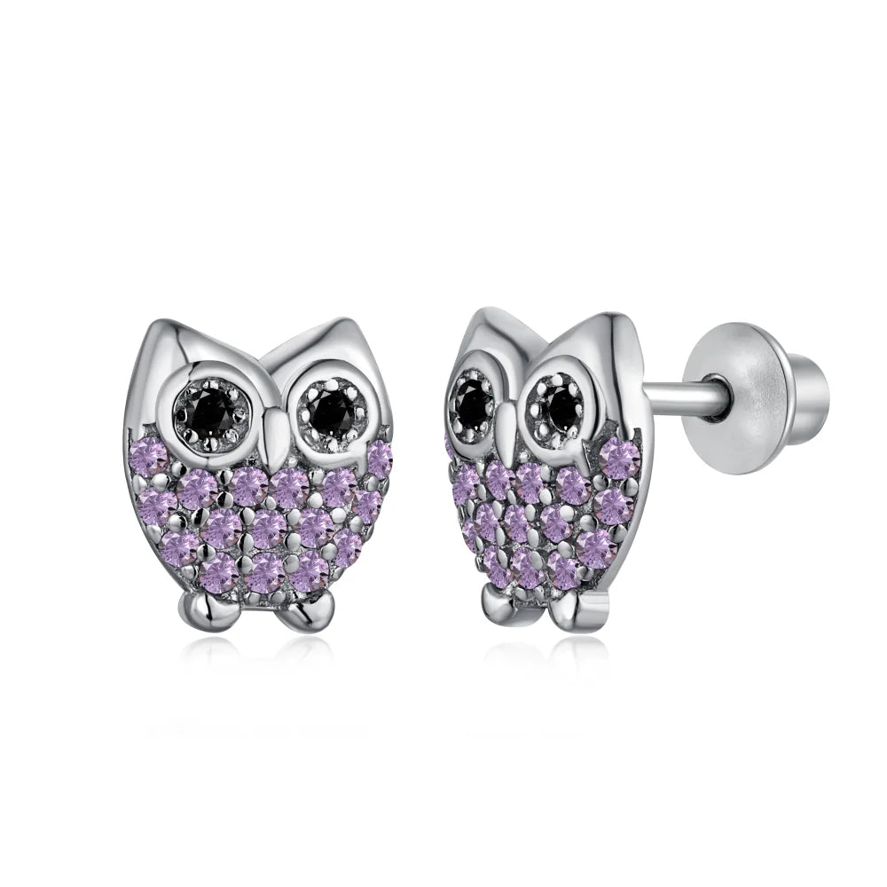 Dylam New Arrival Hypoallergenic Nickel Free 925 Sterling Silver Kid Children 5A CZ Cubic Zirconia Tiny Owl Stud Earrings