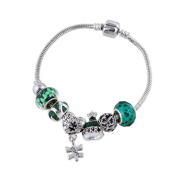 Christmas Tree-Designed Micro Paved CZ Charm for Bracelet Stylish Letters for Girls' DIY Jewelry Making for Stylish Christmas