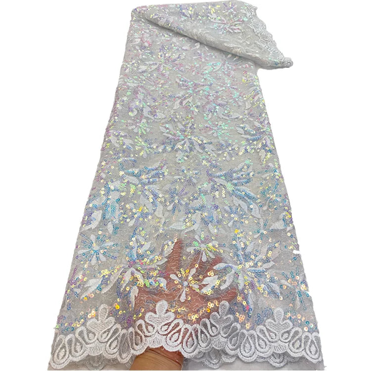 Luxury Eco-Friendly 3D Flower Patches Embroidery Lace Fabric Custom or Standard Good Price Sequin Beaded French Mesh Lace
