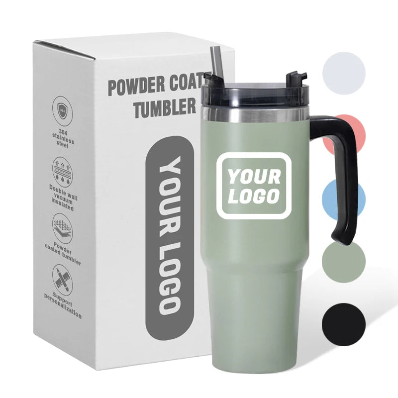 Customized logo 30oz Powder Coated Tumblers Stainless Steel Insulated Tumbler with Handle and Lids