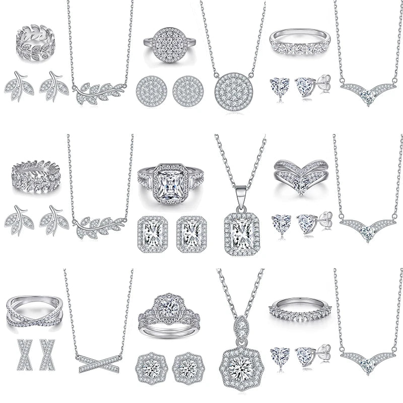 Fashion Simple Jewelry Set Fine Jewelry Diamonds Halo S925 Sterling Silver Classic Colored Stones Jewelry Set