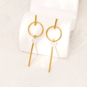 Fashion Trendy Imitation Pearl Pendant Earrings 2023 Wholesale Vintage Long Geometric 18K Gold Plated Stainless Steel Jewelry