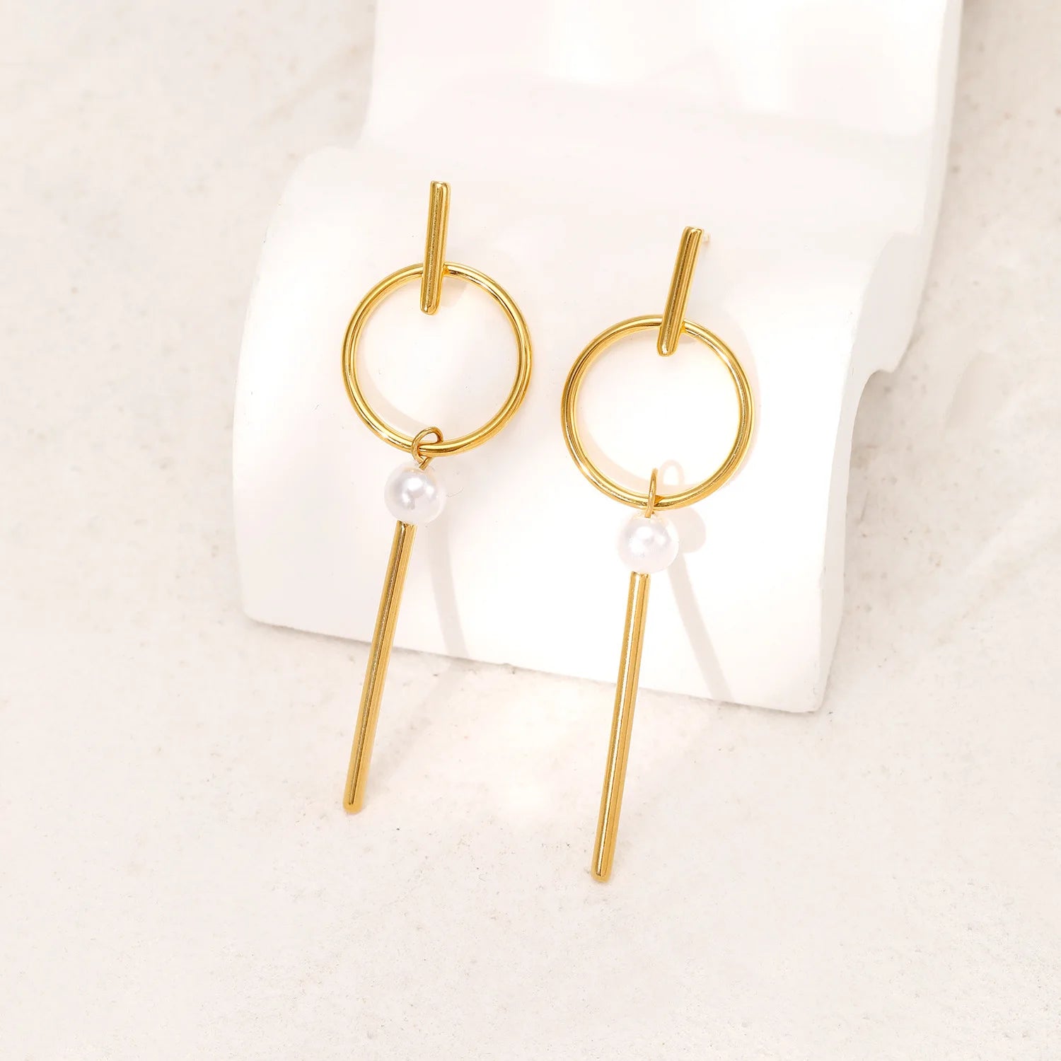 Fashion Trendy Imitation Pearl Pendant Earrings 2023 Wholesale Vintage Long Geometric 18K Gold Plated Stainless Steel Jewelry