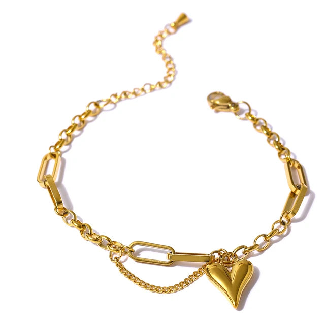 JINYOU 1472 Trendy Heart Double Chain Layered Bracelet 18K PVD Plated Stainless Steel Charm Gold Color Bracelet Bangle 2025 MegaBDM