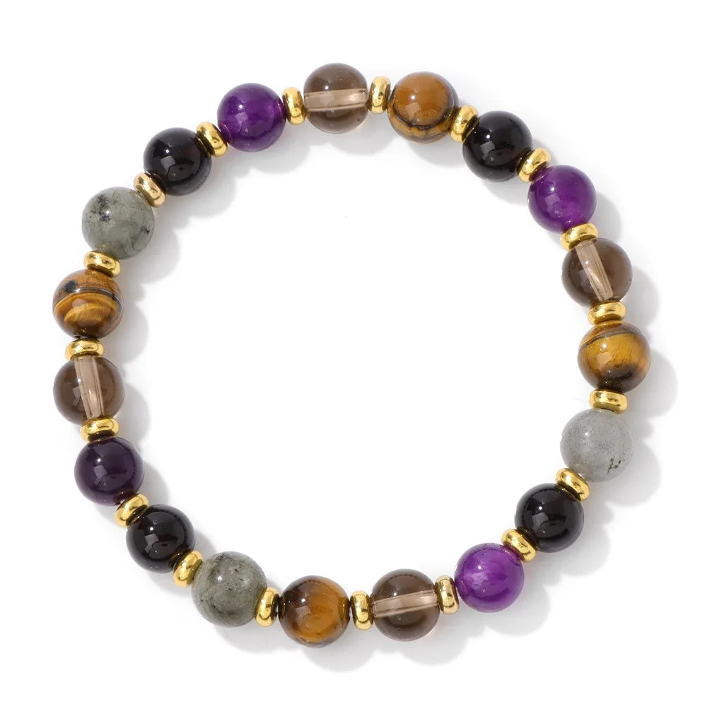 Natural Tiger Eye Stone Bracelet Handmade Elastic Amethyst Beads Bracelet New Design for Women Lucky Energy Stone Gift