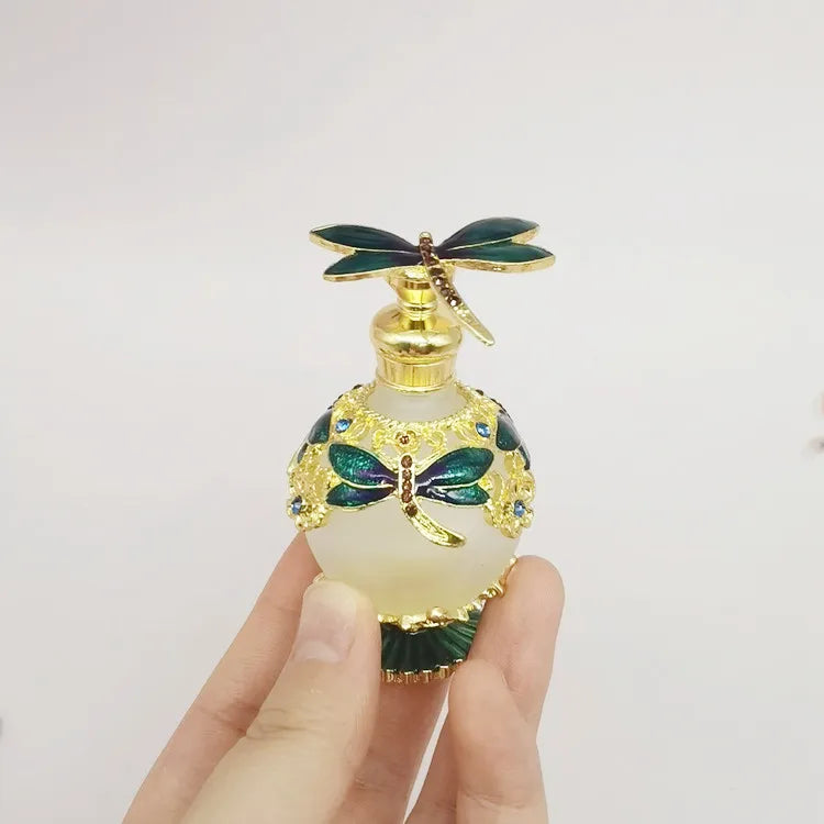 Wholesale Perfume Oil Bottle Heart Alloy Empty Dubai Arabian Middle East 25ml in Separate Glass pink Green Bottles