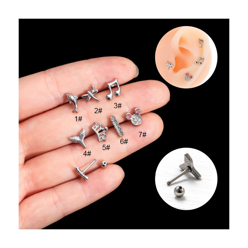 ERESI Zircon Prong Set Titanium 20G Piercing 5 CZ Tile Top Labret Cartilage CZ Body Tragus Earrings Piercing Jewelry Wholesale