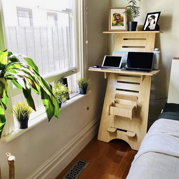 Modern Manual Adjustable Frame Wooden Standing Desk with Minimalist Design Ergonomic Sit Stand Monitor 7 Colors Easy Assembly