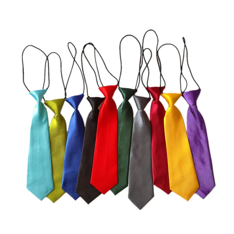 Solid Color Boys Polyester Necktie Cheap Price Elastic String School Tie for Kids OEM Brand Model YW-0215