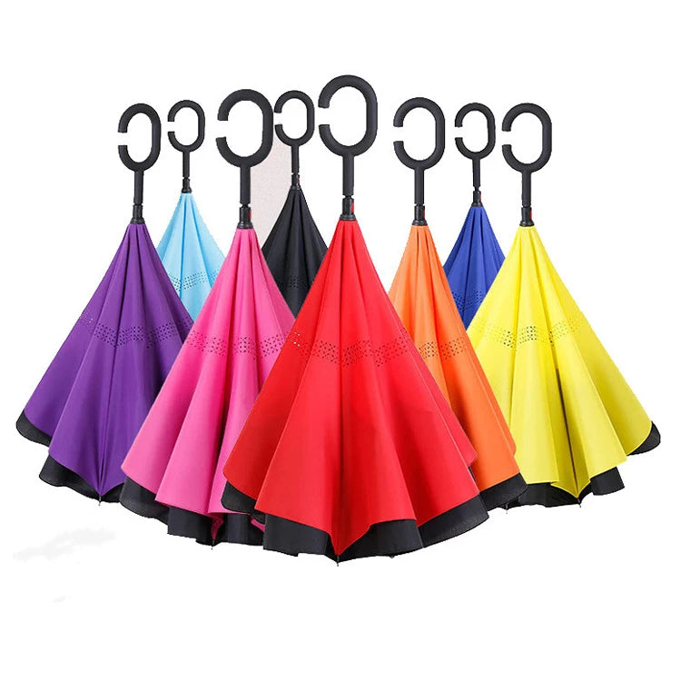 Best Quality Upside Reverse Umbrella Double Layer Anti-UV C Shape Handle Windproof Waterproof 105cm Diameter Sunny Rainy Use