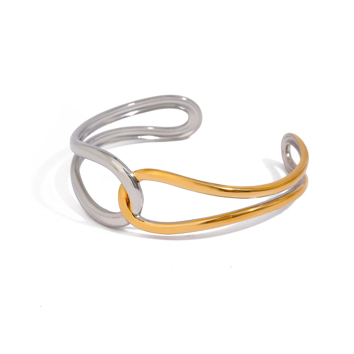 J&D Unisex 18K Gold Plated Stainless Steel Trendy Geometric Knot Bangle Minimalist Style Women Gift