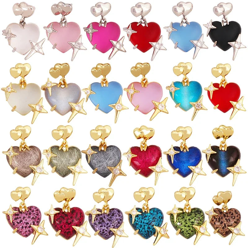 Trendy Love Heart Inlaid Colourful Resin Charm PendantReal 18K Gold Plated Jewelry Necklace Bracelet DIY Making Supplies S49