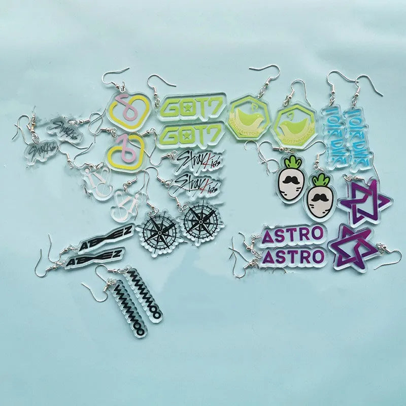 KPOP Stray Kids ATEEZ IVE Acrylic Earrings for Men Women Fashion Eardrop MAMAMOO Astro IU GOT7 Ear Accessories Fans Gifts