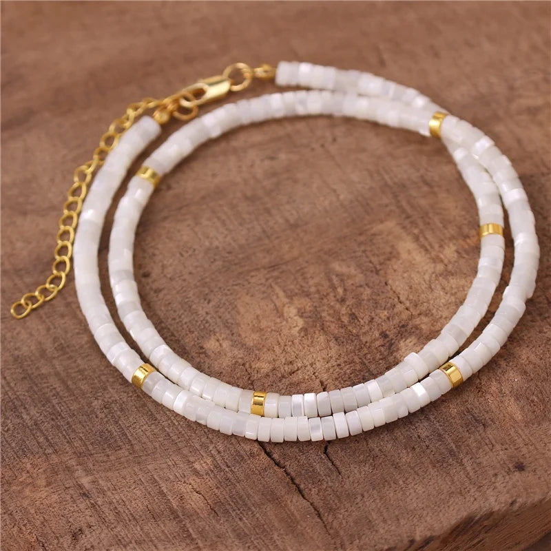 Bohemian Mother of Pearl Natural White Shell Tile Beads Choker Necklace Boho Statement Torques Collar Gift Jewelry Dropshipping