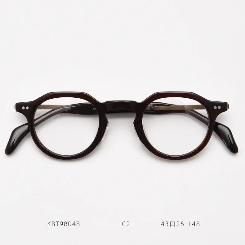 Vintage Acetate Optical Spectacle Frames Women Fashion Round Metal Eyeglass Frame Men Trend Transparent Eyewear