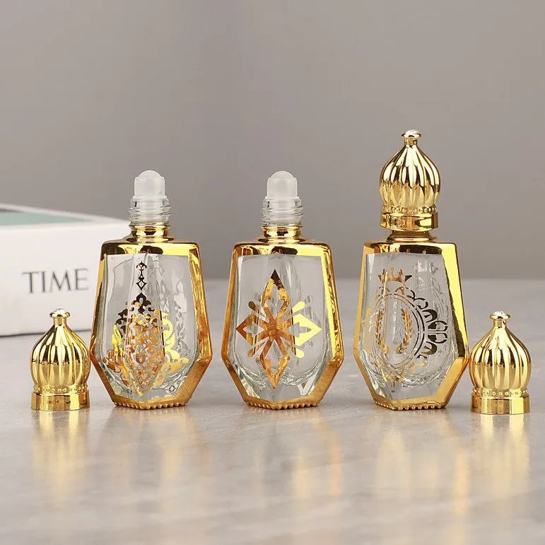 Luxury 10ml UV Coated Perfume Roller Bottle Dubai Empty Arabic Perfume Vials Essential Oil Serum Bottle Refillable 100pcs Carton