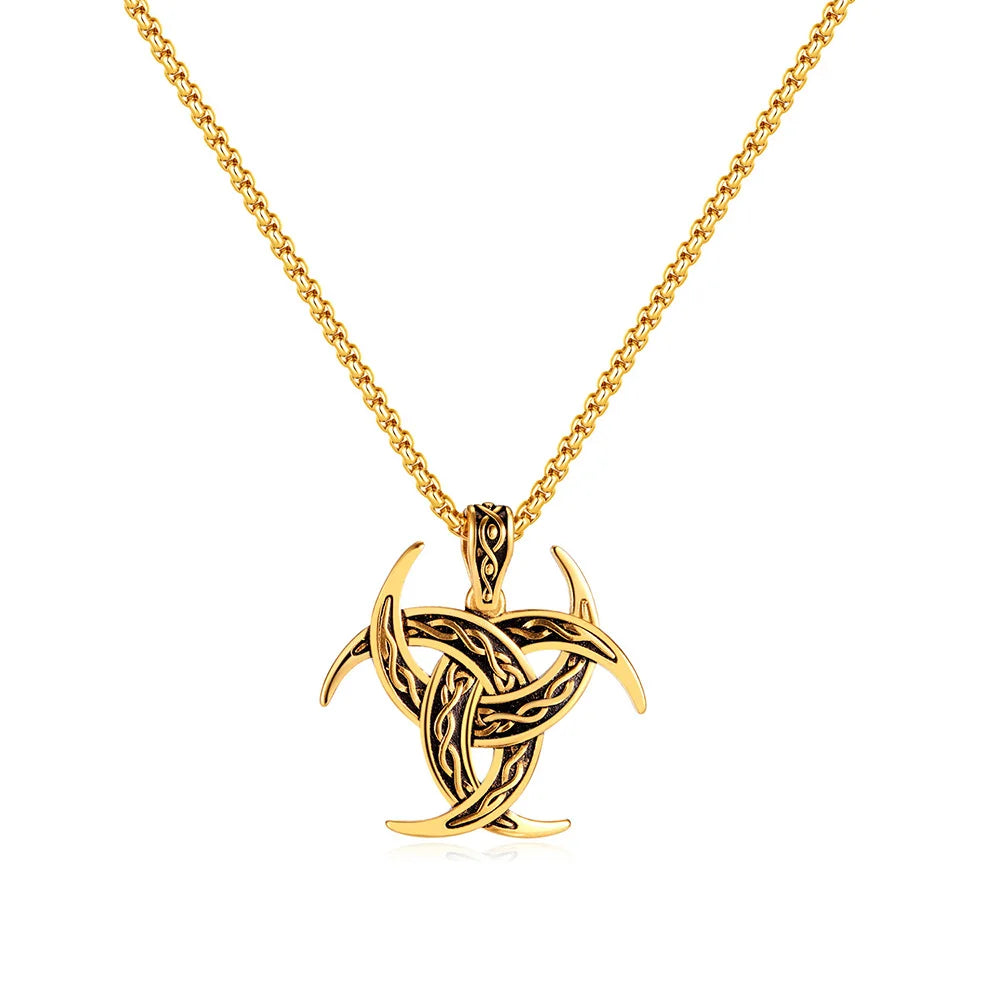 Gothic Stainless Steel Necklace Mens Norse Viking Jewelry Celtic Knot Pendant