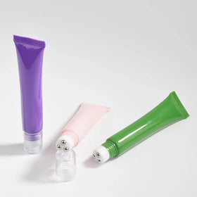 Pink 20ml Eye Cream Essence Tube Empty Plastic Cosmetic Hair Serum Massage Cream Tube With 3 Roller Ball Applicator