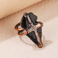 Natural Crystal Black Obsidian Cross Ring Exquisite Joint Retro Style Fashion Jewelry Handmade Adjustable Ring