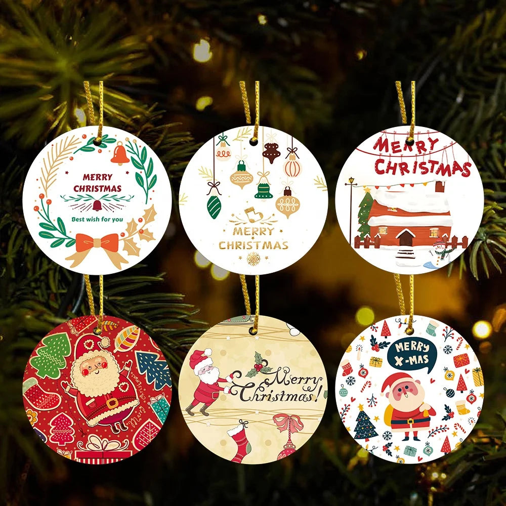Custom Home Pendant UV Printed Ceramic Hanging Christmas Tree Ornament for Festivals and Holidays
