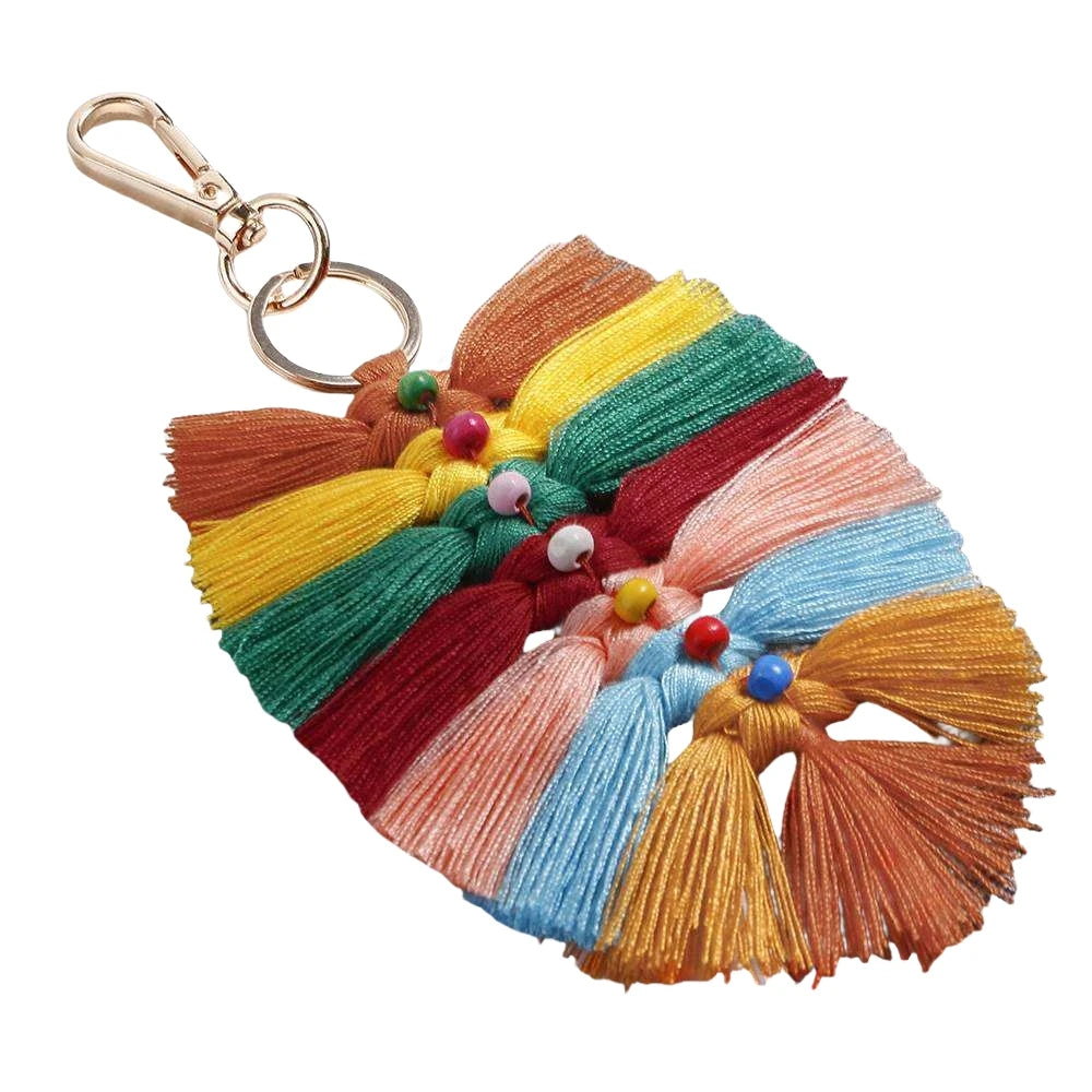 Women Handbag Purse Bag Charms Accessories Mini Macrame Key Chains Hand-woven Boho Macrame Tassels Leaf Keychain Key Ring