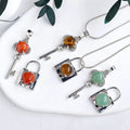 Hot Selling Stainless Steel Chain Necklace Natural Stone Lock Key Pendant Necklace Gemstone Necklace for Couple