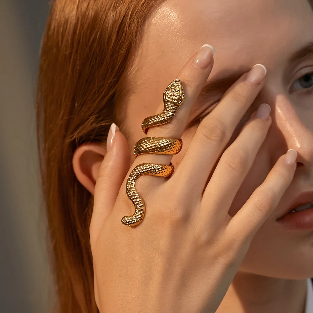 Fashion Punk Hiphop Gothic Open Adjustable Ring MInimalist Gold Rings Metal Gold Snake Rings for Women Men