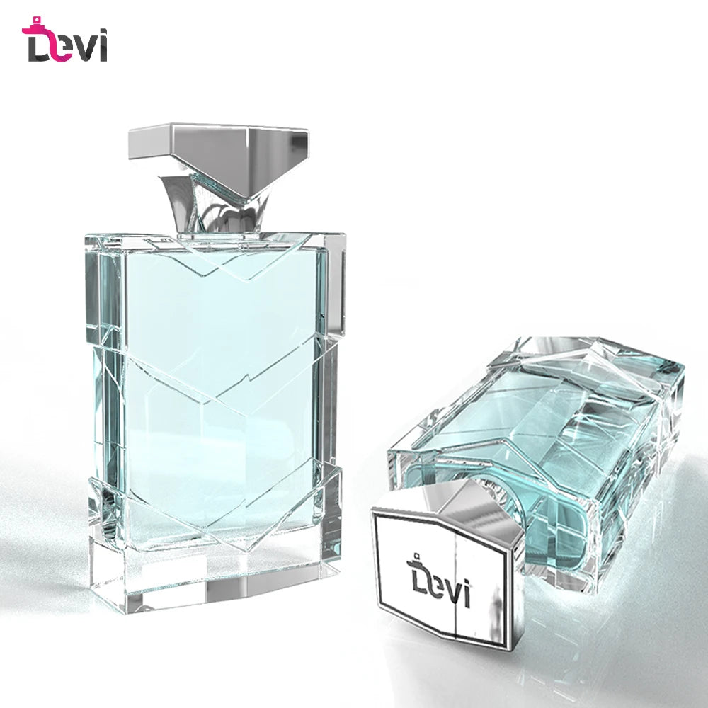 Devi New Design Glass Perfume Bottles 100ML Square Mens Parfum Bottle Fragrance Sprayer Atomizer Refillable Empty Container