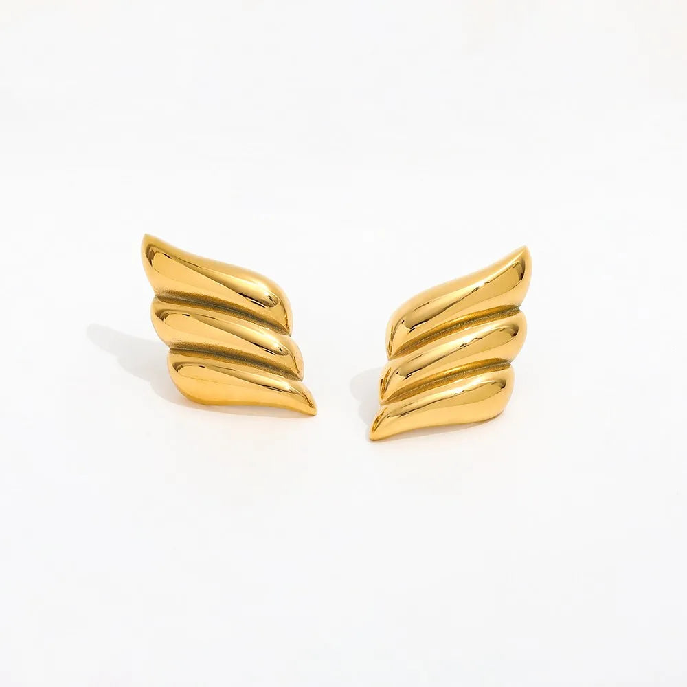 New Trendy 18K Gold Plated Shiny Tassel Leaf Three Layer Stud Earrings for Women Stainless Steel Jewelry Wholesale