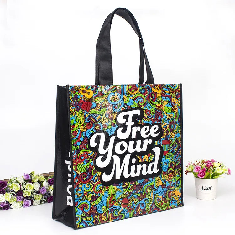 Customized Design Full Color Printing Durable Medium Non Woven Shopping Bag with Holographic Pattern Shoulder Strap-Cheap Price