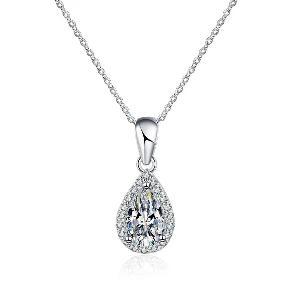 1 Carat D Color Pear Cut Moissanite Diamond Pendant Necklace 925 Sterling Silver Jewelry for Women