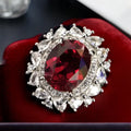 Classic 925 Sterling Silver Pigeon Ring With Red Ruby Oval Cut Featuring Rhodium Plated Diamond Main Stone