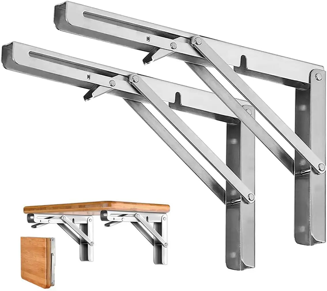 Folding Shelf Brackets Heavy Duty Stainless Steel Collapsible Wall Mounted L Shelf Bracket Space Saving for Table Work Bench