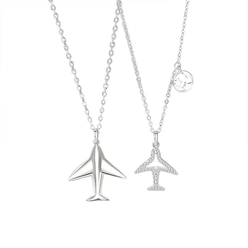 Unique 925 Sterling Silver Dainty CZ Zircon Aircraft Shape Pendant Necklace for Lovers Wholesale