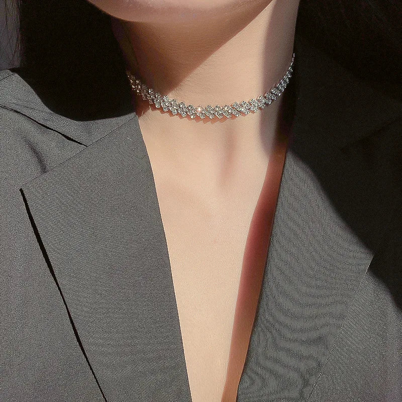 Simple Full Diamond Necklace Choker Collar Wholesale Fashion Jewelry Necklace for Women
