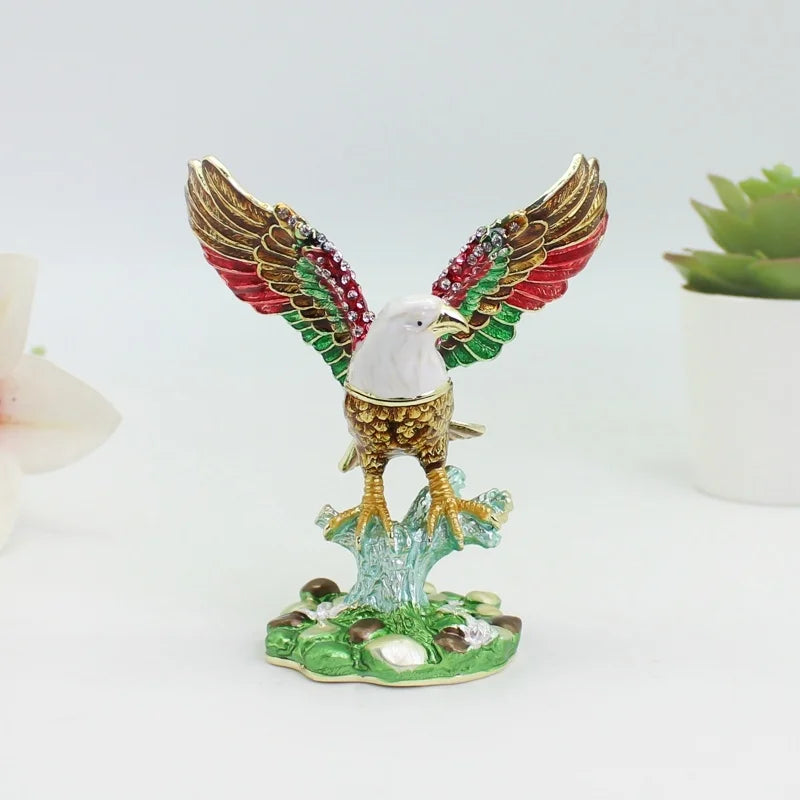 SHINNYGIFTS 100% Handmade Hand Painted Eagle Trinket Box Decoration Metal Jewelry Gift Box Small Gifts