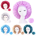 Wholesale Fashion Oversized Satin Round Cap Solid Color Sleep Cap Bonnets Women Bath Cap Elastic Band Mix Color Hair Accessories