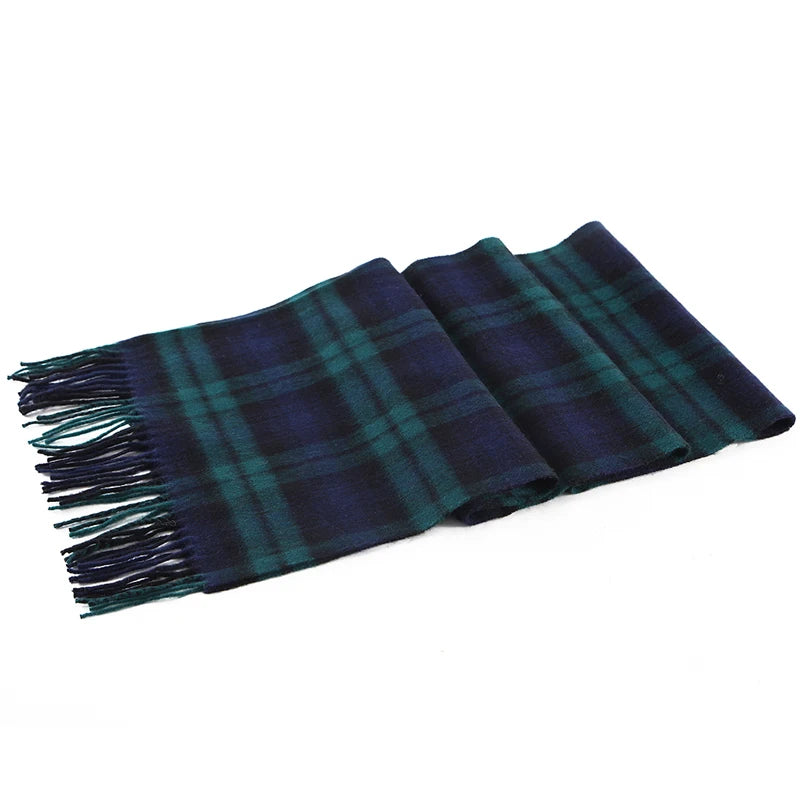Winter Wool Scarf for Men Women Casual Business Scarves Wool Cashmere Men Luxury Brand Green and Blue Checked Man Scarves