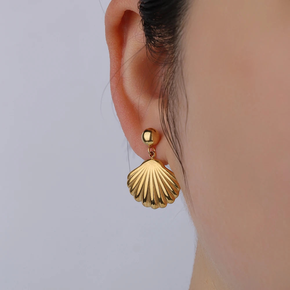 Girls Stainless Steel Waterproof Jewelry Pvd Plated Shell Shape Earrings for Women